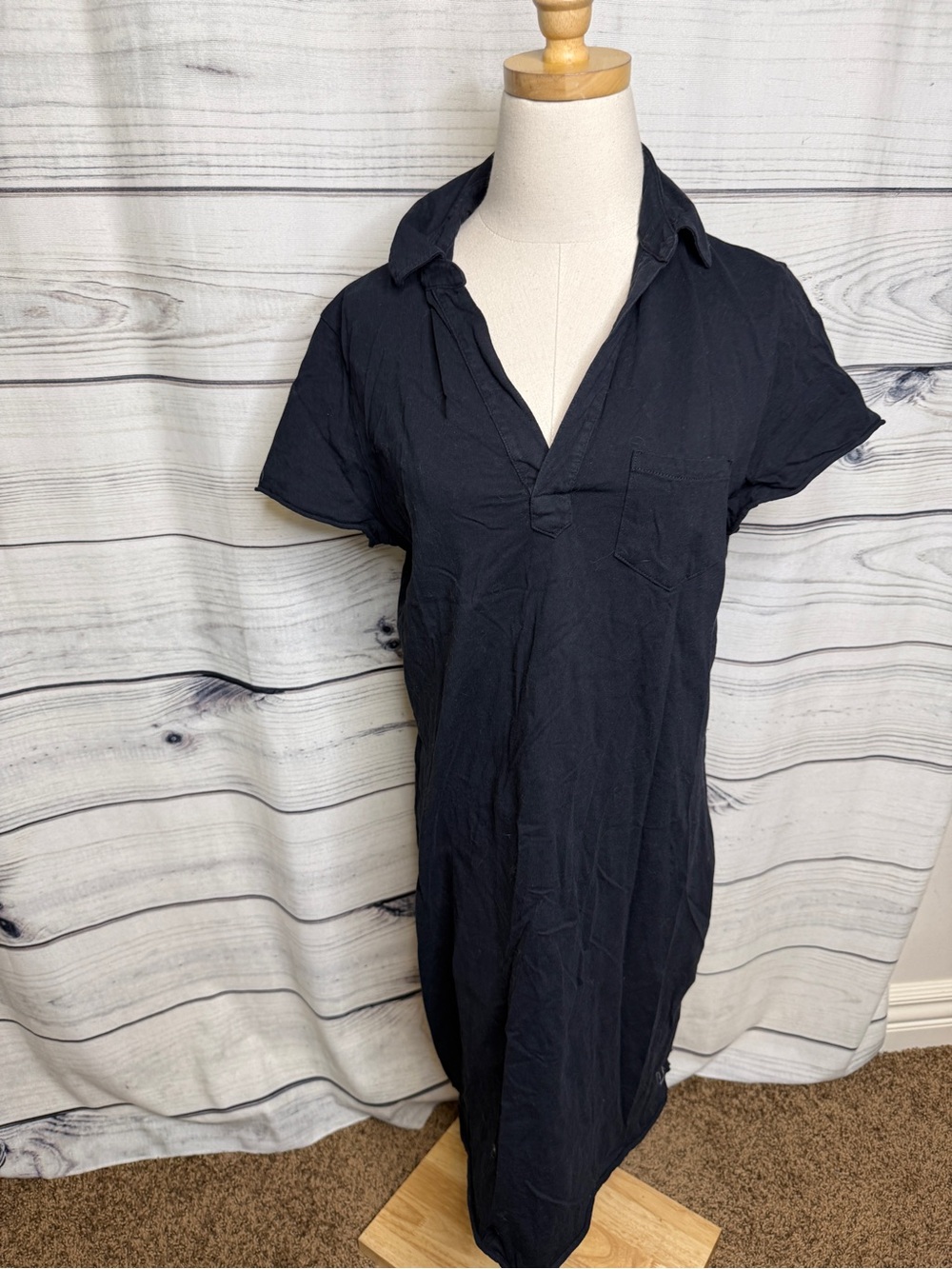 Frank & Eileen Black Polo Collar Short-Sleeve Midi Dress